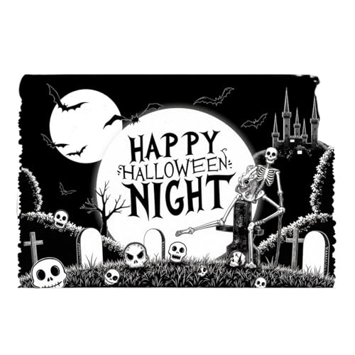 GLSZNQO Halloween-Nacht, Schwarz-Weiß-Fotografie-Hintergrund, Totenkopf, Fledermäuse, Burg, Nebel, Vollmond, trostloser Friedhof, Motto-Party, Foto-Hintergrund(CH00016) von GLSZNQO