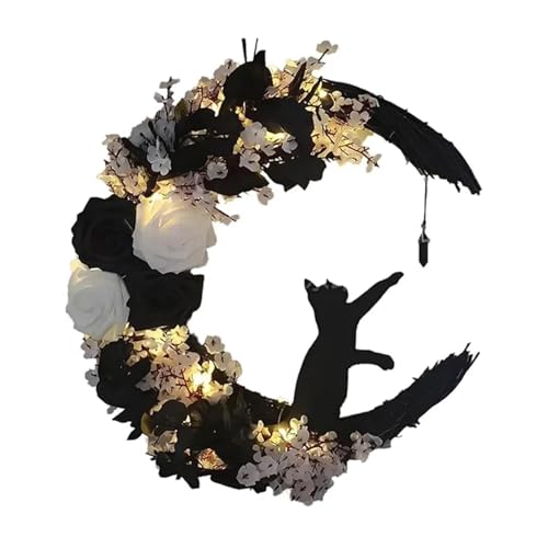GLSZNQO X52A-Türkranz, Halloween Türkranz, Blumenmond Katze Halloween Wohndekoration, Wohndekoration Kranz GLSZNQO X52A-Türkranz, Halloween Türkranz, Blumenmond Katze Halloween Wohndekoration, Wohndekoration Kranz von GLSZNQO
