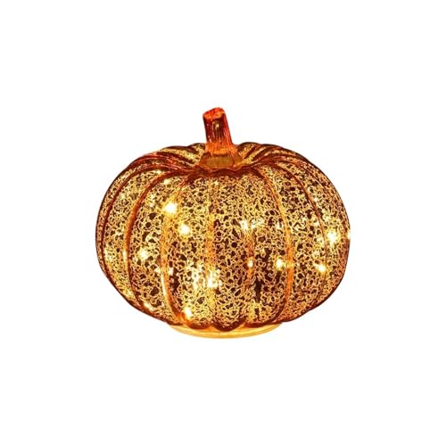 Halloween Dekoration Glas Kürbis Laterne Herbst Hause Tisch Ornament(Olive) von GLSZNQO