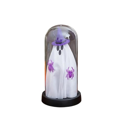 Halloween-Geister-Nachtlicht, niedliches leuchtendes Gespenst in Glasglocke, niedliches Gespenst, Halloween, Heimküche, Kaminsims, Tischparty-Dekoration(Purple) von GLSZNQO