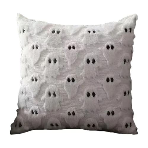 Halloween-Kissenbezug mit Geist und Kürbis, waschbar, Plüsch, Kunstfell, Kissenbezug, Geist und Kürbis, Kissenbezug for Zuhause, Party, Kürbis-Dekoration(A) von GLSZNQO