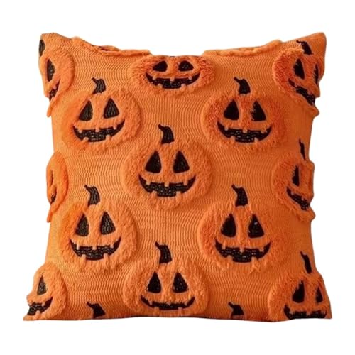 Halloween-Kissenbezug mit Geist und Kürbis, waschbar, Plüsch, Kunstfell, Kissenbezug, Geist und Kürbis, Kissenbezug for Zuhause, Party, Kürbis-Dekoration(F) von GLSZNQO