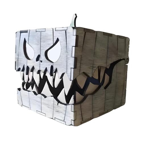 Halloween-Kürbislaterne, Aufbewahrungsbox aus Holz, Gesicht, unheimliche kreative Kürbisfigur, Deckel, Kürbis-Tischleuchte for Halloween-Dekor(Light Grey) von GLSZNQO