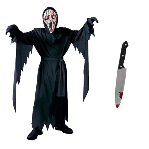 Halloween Scream Kostüm Horrorfilm Cosplay Dressing Style Gruselkostüm Eva Maske(Set A,Adult L Size) von GLSZNQO