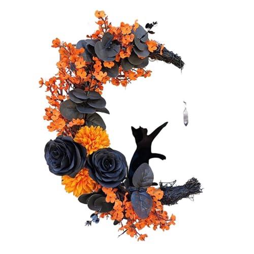 X52A-Halloween-Schilder, mondförmige Türkränze, Gothic-Rosen, Schwarze Katzen, Girlande, Haustür-Ornament, Halloween-Dekor, einfach zu verwenden X52A-Halloween-Schilder, mondförmige Türkränze, Gothic-Rosen, Schwarze Katzen, Girlande, Haustür-Ornament, Halloween-Dekor, einfach zu verwenden von GLSZNQO