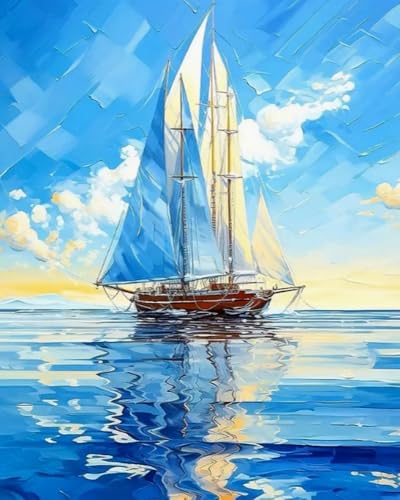 GLTEYACO Erwachsene Kreuzstich Stickpackungen Segelboot auf dem Meer 11CT Stickvorlagen Stickbilder Zum Vorgedruckt Starter Set FüR Kinder AnfäNger-40X50 cm von GLTEYACO