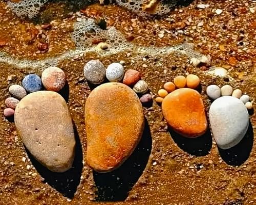 GLTEYACO Erwachsene Kreuzstich Stickpackungen Strandkiesel und Füße 11CT Stickvorlagen Stickbilder Zum Vorgedruckt Starter Set FüR Kinder AnfäNger-40X50 cm von GLTEYACO