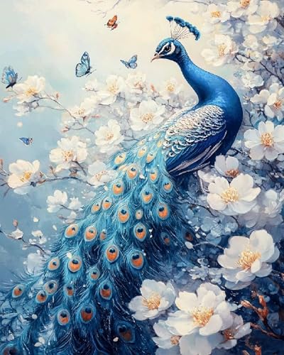 GLTEYACO Kreuzstich Vorgedruckt Set Blumenpfau 11CT Kreuzstich Stickpackungen DIY Stickbilder für Anfänger Home Decor-40x50 cm von GLTEYACO