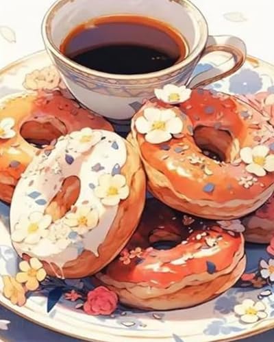 GLTEYACO Kreuzstich Vorgedruckt Set Donuts zum Nachmittagstee 11CT Kreuzstich Stickpackungen DIY Stickbilder für Anfänger Home Decor-40x50 cm von GLTEYACO