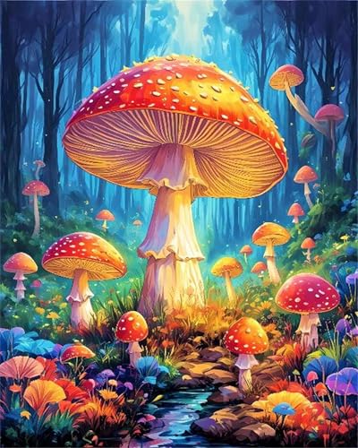 GLTEYACO Kreuzstich Vorgedruckt Set Waldpilz 11CT Kreuzstich Stickpackungen DIY Stickbilder für Anfänger Home Decor-40x50 cm von GLTEYACO