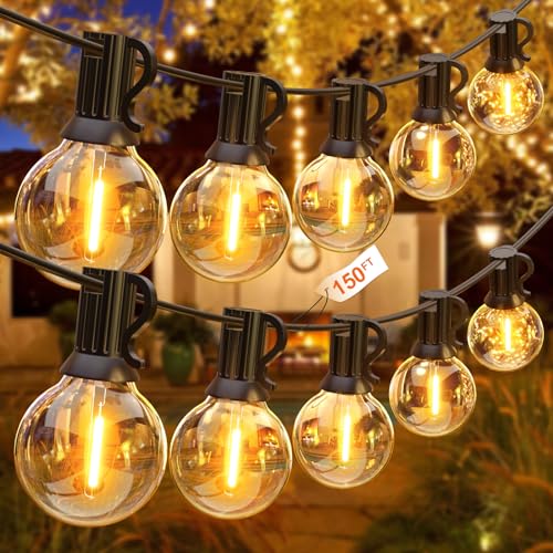 GLUROO Lichterkette Außen 45.7M,Outdoor Lichterkette Glühbirnen Wasserdicht mit 75+2PCS G40 Kunststoff Birnen, LED Lichterkette Strom Bruchsicher für Garten,Veranda, Weihnachtsfeier,Deko von GLUROO