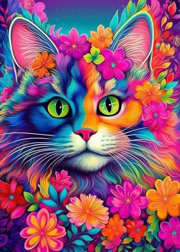 GLXPOG Diamond Painting Katze 5D Diamant Painting Bilder Set, Bunte Katze Diamant Art Malerei Painting Kit für Erwachsene, DIY Strass Stickerei Malerei Wand Dekor 30x40cm von GLXPOG