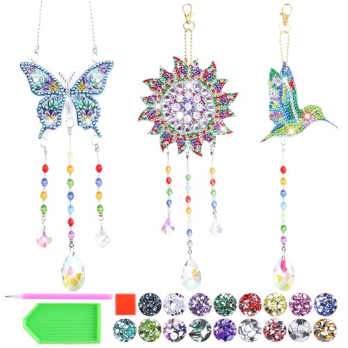 GLXPOG Kristall Diamond Painting Set, Doppelseitige Hängende Ornamente - Diamond Painting Schmetterling, Sonnenfänger,Vogel - Für Erwachsene & Kinder ab 8(3 pack) von GLXPOG
