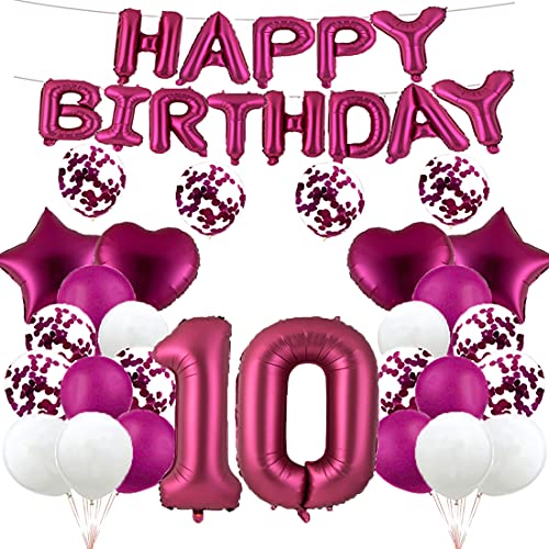 Ballon zum 10. Geburtstag, Dekoration, Burgunderrot, 10 Luftballons, Happy 10th Birthday, Partyzubehör, Nummer 10, Folie, Mylar-Ballons, Latex-Ballon, Geschenke für Mädchen, Jungen, Frauen, Männer von GLZLMM