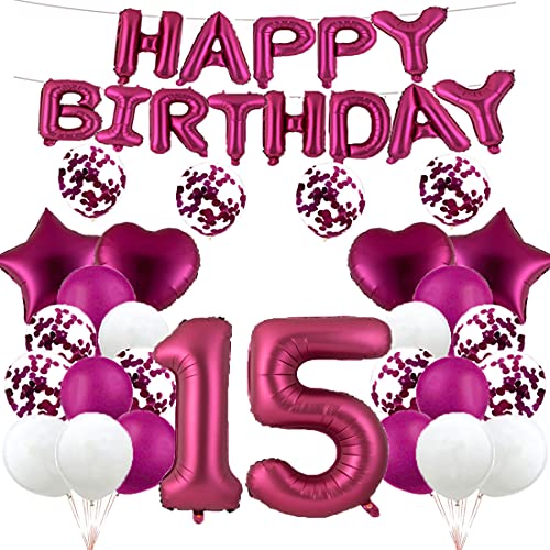 Ballon zum 15. Geburtstag, Dekoration, Burgunderrot, 15 Luftballons, Happy 15th Birthday, Partyzubehör, Nummer 15, Folie, Mylar-Luftballons, Latex-Ballon, Geschenke für Mädchen, Jungen, Frauen, Männer von GLZLMM