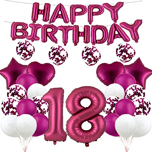 Ballon zum 18. Geburtstag, Dekoration, Burgunderrot, 18 Luftballons, Happy 18th Birthday, Partyzubehör, Nummer 18, Folie, Mylar-Luftballons, Latex-Ballon, Geschenke für Mädchen, Jungen, Frauen, Männer von GLZLMM