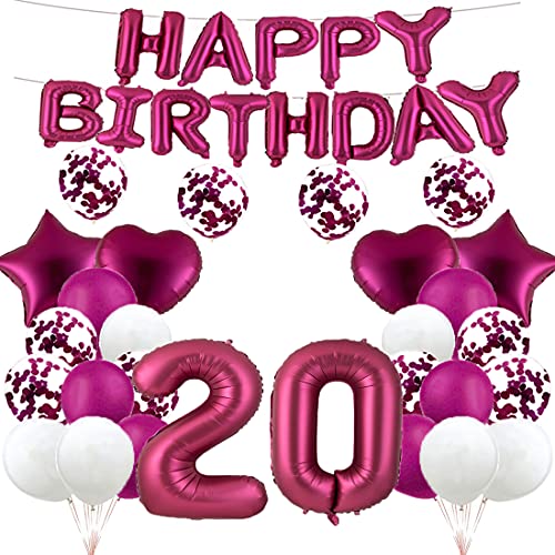 Ballon zum 20. Geburtstag, Dekoration, Burgunderrot, 20 Luftballons, Happy 20th Birthday, Partyzubehör, Nummer 20, Folien-Mylar-Luftballons, Latex-Ballon, Geschenke für Mädchen, Jungen, Frauen, Männer von GLZLMM