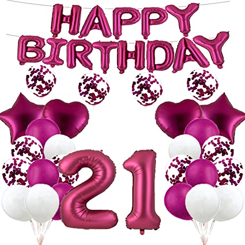 GLZLMM Luftballon zum 21. Geburtstag, 21. Geburtstag, Dekoration, Burgunderrot, 21 Luftballons, Partyzubehör, Nummer 21, Mylar-Folie, Latex-Ballon, Geschenke für Mädchen, Jungen, Frauen, Männer von GLZLMM