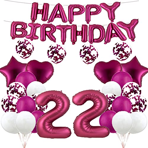 Ballon zum 22. Geburtstag, Dekoration, Burgunderrot, 22 Luftballons, Happy 22th Birthday, Partyzubehör, Nummer 22, Folie, Mylar-Ballons, Latex-Ballon, Geschenke für Mädchen, Jungen, Frauen, Männer von GLZLMM