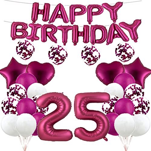 GLZLMM Ballon zum 25. Geburtstag, Dekoration zum 25. Geburtstag, Burgunderrot, 25 Luftballons, Partyzubehör, Nummer 25, Mylar-Folie, Latex-Ballon, Geschenke für Mädchen, Jungen, Frauen, Männer von GLZLMM