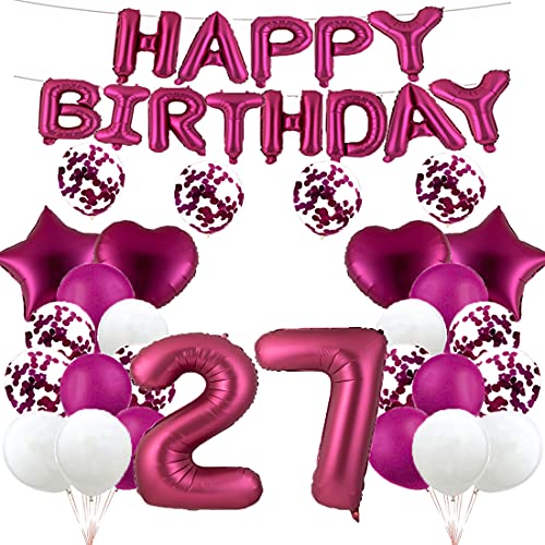 Ballon zum 27. Geburtstag, Dekoration, Burgunderrot, 27 Luftballons, Happy 27th Birthday, Partyzubehör, Nummer 27, Folie, Mylar-Ballons, Latex-Ballon, Geschenke für Mädchen, Jungen, Frauen, Männer von GLZLMM