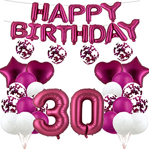 Ballon zum 30. Geburtstag, Dekoration, Burgunderrot, 30 Luftballons, Happy 30th Birthday, Partyzubehör, Nummer 30, Folie, Mylar-Ballons, Latex-Ballon, Geschenke für Mädchen, Jungen, Frauen, Männer von GLZLMM