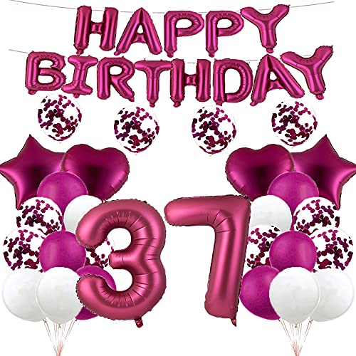 Ballon zum 37. Geburtstag, Dekoration für 37. Geburtstag, Burgunderrot, 37 Luftballons, Happy 37. Geburtstag, Partyzubehör, Nummer 37, Folie, Mylar-Ballons, Latex-Ballon,Frauen, Männer von GLZLMM