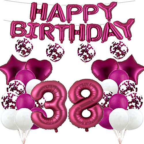 GLZLMM Ballon zum 38. Geburtstag, Dekoration zum 38. Geburtstag, Burgunderrot, 38 Luftballons, Partyzubehör, Nummer 38, Mylar-Folie, Latex-Ballon, Geschenke für Mädchen, Jungen, Frauen, Männer von GLZLMM