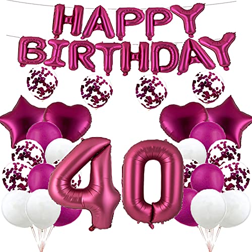 Ballon zum 40. Geburtstag, Dekoration für 40. Geburtstag, Burgunderrot, 40 Luftballons, Happy 40th Birthday, Partyzubehör, Nummer 40, Folien-Mylar-Luftballons, Latex-Ballon,Frauen, Männer von GLZLMM