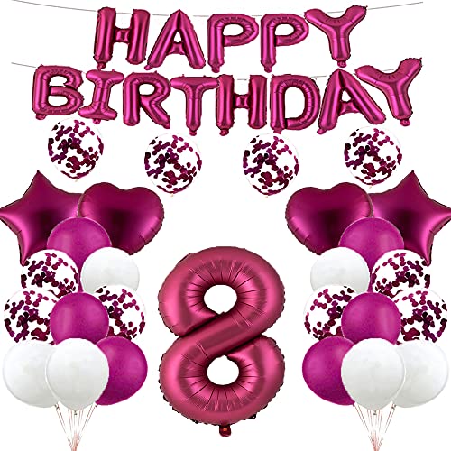 Ballon zum 8. Geburtstag, Dekoration für 8. Geburtstag, Burgunderrot, 8 Luftballons, Happy 8th Birthday, Partyzubehör, Nummer 8, Folie, Mylar-Ballons, Latex-Ballon,Frauen, Männer von GLZLMM