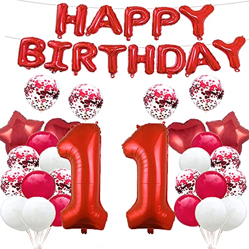 GLZLMM Luftballon zum 11. Geburtstag, Dekoration zum 11. Geburtstag, Rot, 11 Luftballons "Happy 11th Birthday", Partyzubehör, Nummer 11, Folienballons aus Mylar, Latex-Ballon, Geschenke für Mädchen, GLZLMM Luftballon zum 11. Geburtstag, Dekoration zum 11. Geburtstag, Rot, 11 Luftballons "Happy 11th Birthday", Partyzubehör, Nummer 11, Folienballons aus Mylar, Latex-Ballon, Geschenke für Mädchen, von GLZLMM