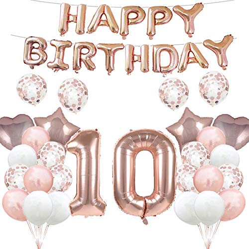 GLZLMM Luftballon zum 10. Geburtstag, Dekoration zum 10. Geburtstag, Roségold, 10 Luftballons, Partyzubehör, Nummer 10, Mylar-Folie, Latex-Ballon, Geschenke für Mädchen, Jungen, Frauen, Männer von GLZLMM