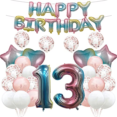 Luftballon zum 13. Geburtstag, Dekoration, Regenbogenfarben, 13 Luftballons, Happy 13th Birthday, Partyzubehör, Nummer 13, Folie, Mylar-Ballons, Latex-Ballon für Mädchen, Jungen, Frauen, Männer von GLZLMM