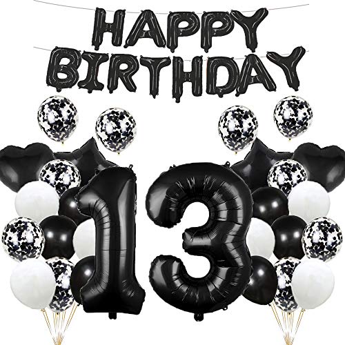 Luftballon zum 13. Geburtstag, Dekoration, schwarz, 13 Luftballons, Partyzubehör, Nummer 13, Folie, Mylar-Luftballons, Latex-Ballon, Geschenke für Mädchen, Jungen, Frauen, Männer von GLZLMM