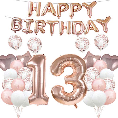Luftballon zum 13. Geburtstag, Dekorationen in Roségold, 13 Luftballons, Happy 13th Birthday", Partyzubehör, Nummer 13, Folie, Mylar-Luftballons, Latex-Ballon, Geschenke für Mädchen, Jungen von GLZLMM