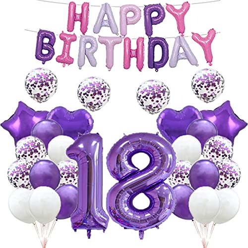 Luftballon zum 18. Geburtstag, Dekoration, lila, 18 Luftballons, Happy 18th Birthday, Partyzubehör, Nummer 18, Folie, Mylar-Ballons, Latex-Ballon, Geschenke für Mädchen, Jungen, Frauen, Männer von GLZLMM
