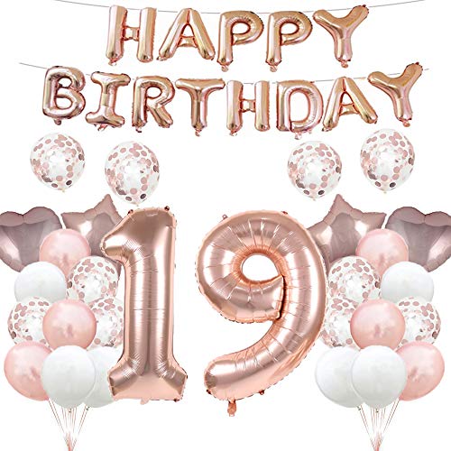 Luftballon zum 19. Geburtstag, Dekorationen in Roségold, 19 Luftballons, Happy 19th Birthday, Partyzubehör, Nummer 19, Folie, Mylar-Luftballons, Latexballon, Geschenke für Mädchen, Jungen von GLZLMM