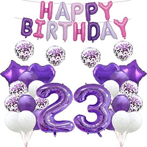 Luftballon zum 23. Geburtstag, Dekoration, lila, 23 Luftballons, Happy 23th Birthday, Partyzubehör, Nummer 23, Folie, Mylar-Ballons, Latex-Ballon, Geschenke für Mädchen, Jungen, Frauen, Männer von GLZLMM