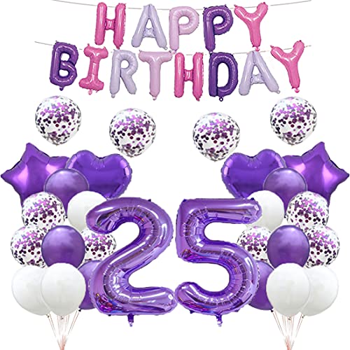 Luftballon zum 25. Geburtstag, Dekoration, lila, 25 Luftballons, Happy 25th Birthday, Partyzubehör, Nummer 25, Folie, Mylar-Ballons, Latex-Ballon, Geschenke für Mädchen, Jungen, Frauen, Männer von GLZLMM