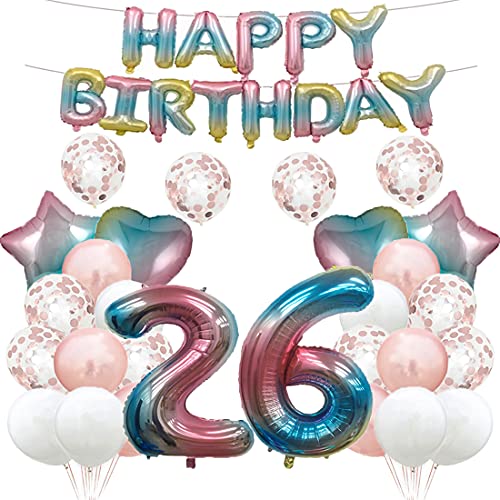 Luftballon zum 26. Geburtstag, Dekoration, Regenbogenfarben, 26 Luftballons, Happy 26th Birthday, Partyzubehör, Nummer 26, Folie, Mylar-Ballons, Latex-Ballon für Mädchen, Jungen, Frauen, Männer von GLZLMM