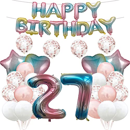 Luftballon zum 27. Geburtstag, Dekoration, Regenbogenfarben, 27 Luftballons, Happy 27th Birthday, Partyzubehör, Nummer 27, Folie, Mylar-Ballons, Latex-Ballon für Mädchen, Jungen, Frauen, Männer von GLZLMM