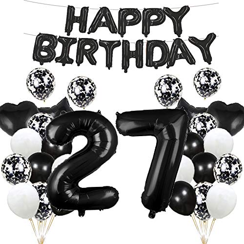 Luftballon zum 27. Geburtstag, Dekoration, schwarz, 27 Luftballons, Happy 27th Birthday, Partyzubehör, Nummer 27, Folie, Mylar-Luftballons, Latex-Ballon, Geschenke für Mädchen, Jungen, Frauen, Männer von GLZLMM