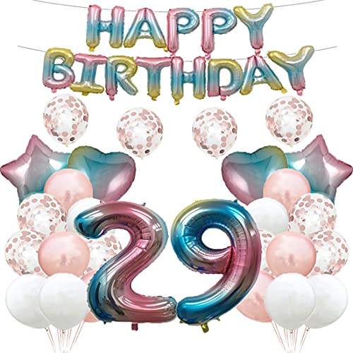 Luftballon zum 29. Geburtstag, Dekoration, Regenbogenfarben, 29 Luftballons, Happy 29th Birthday, Partyzubehör, Nummer 29, Folie, Mylar-Ballons, Latex-Ballon für Mädchen, Jungen, Frauen, Männer von GLZLMM