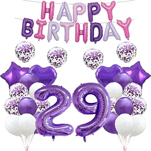 Luftballon zum 29. Geburtstag, Dekoration, lila, 29 Luftballons, Happy 29th Birthday, Partyzubehör, Nummer 29, Folie, Mylar-Ballons, Latex-Ballon, Geschenke für Mädchen, Jungen, Frauen, Männer von GLZLMM