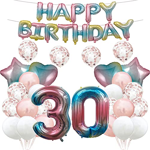 Luftballon zum 30. Geburtstag, Dekoration, Regenbogenfarben, 30 Luftballons, Happy 30th Birthday, Partyzubehör, Nummer 30, Folie, Mylar-Ballons, Latex-Ballon für Mädchen, Jungen, Frauen, Männer von GLZLMM