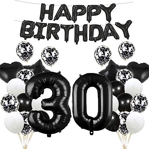 Luftballon zum 30. Geburtstag, Dekoration, schwarz, 30 Luftballons, Partyzubehör, Nummer 30, Folien-Mylar-Luftballons, Latex-Ballon, Geschenke für Mädchen, Jungen, Frauen, Männer von GLZLMM