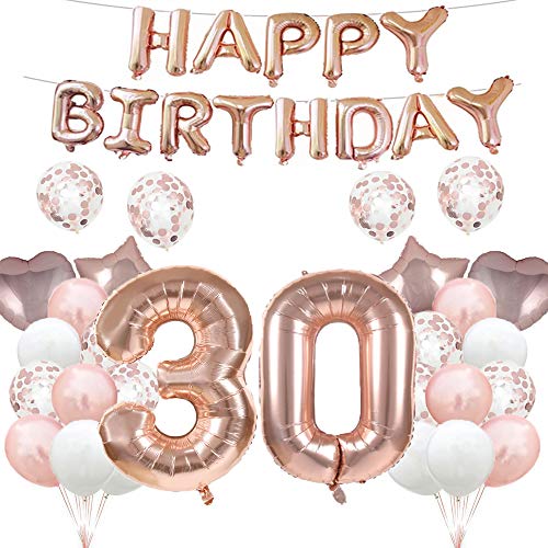 Luftballon zum 30. Geburtstag, Dekoration für Roségold, 30 Luftballons, Happy 30th Birthday, Partyzubehör, Nummer 30, Folie, Mylar-Ballons, Latex-Ballon, Geschenke Mädchen, Jungen, Frauen, Männer von GLZLMM