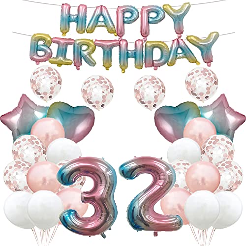 Luftballon zum 32. Geburtstag, Dekoration für 32. Geburtstag, Regenbogenfarben, 32 Luftballons, Partyzubehör, Nummer 32, Folien-Luftballons, Latexballon, Geschenke für Mädchen, Jungen, Frauen, Männer von GLZLMM