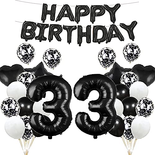 Luftballon zum 33. Geburtstag, Dekoration, schwarz, 33 Luftballons,Partyzubehör, Nummer 33, Folie, Mylar-Luftballons, Latex-Ballon, Geschenke für Mädchen, Jungen, Frauen, Männer von GLZLMM