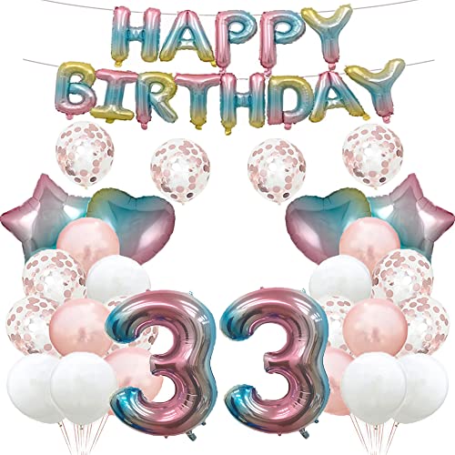 Luftballon zum 33. Geburtstag, Dekoration für 33. Geburtstag, Regenbogenfarben, 33 Luftballons, Partyzubehör, Nummer 33, Mylar-Ballons, Latex-Ballons, Geschenke für Mädchen, Jungen, Frauen, Männer von GLZLMM